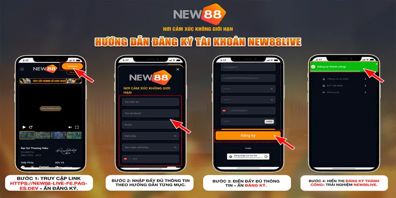 Hướng dẫn đăng ký tài khoản new88live